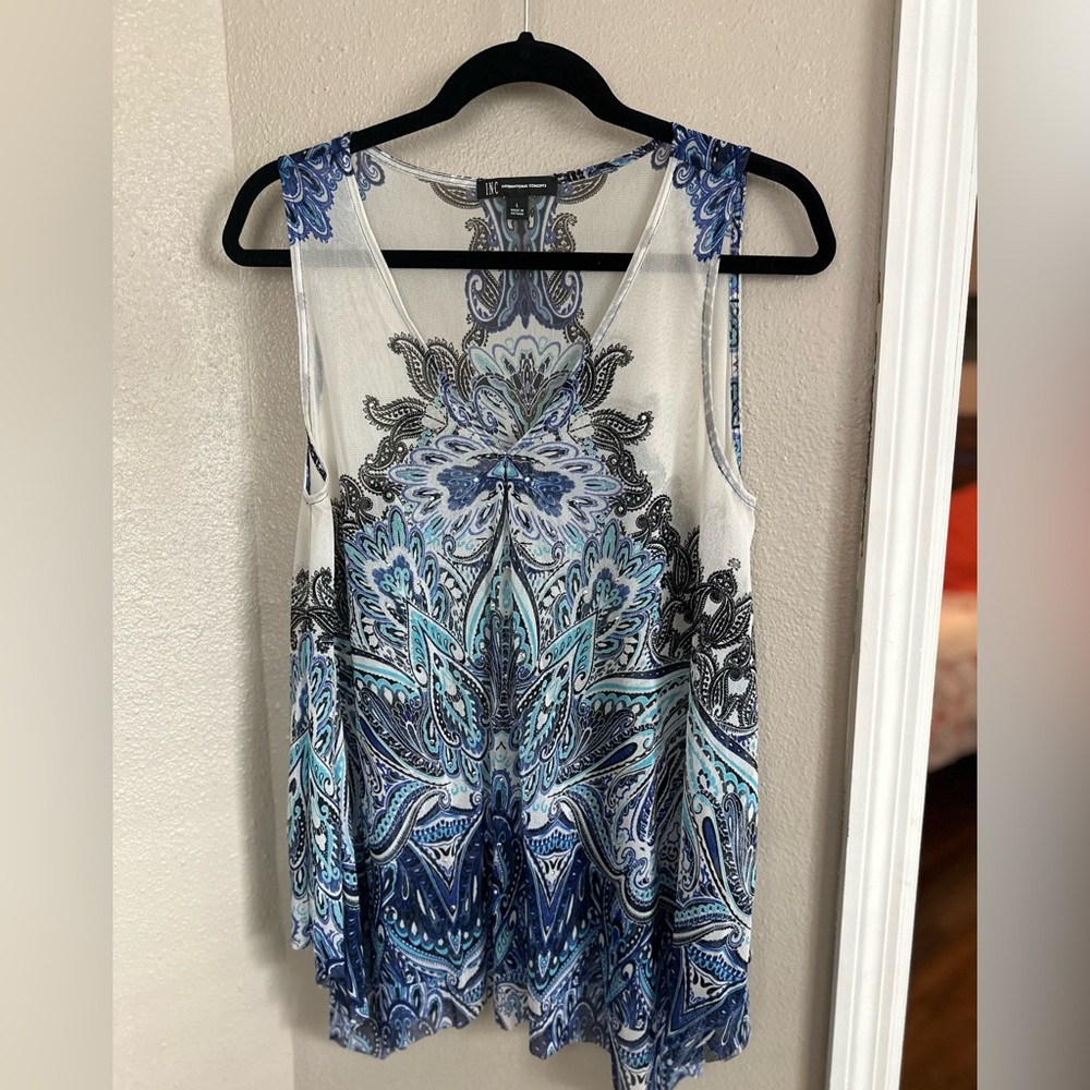INC International Concepts Blue and White Paisley Blouse
